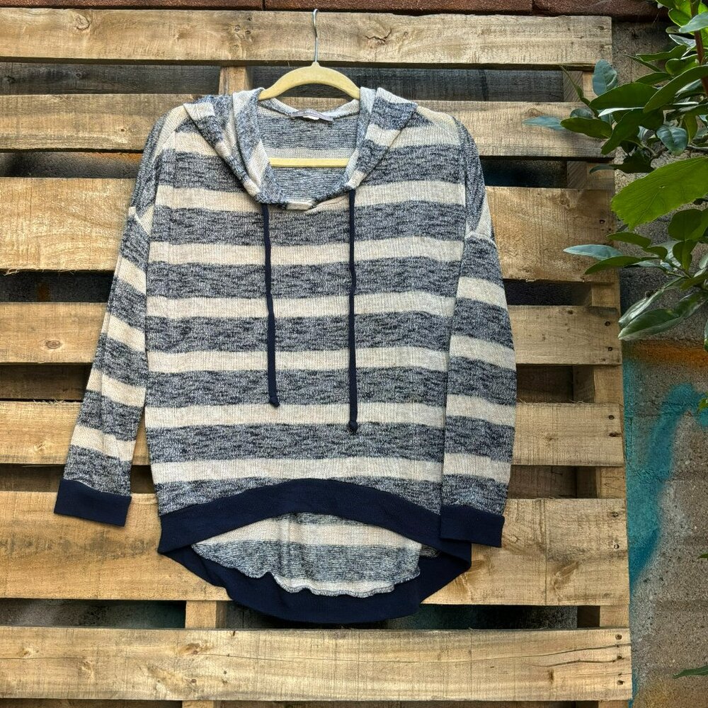 Purple Snow Striped Lightweight Hooded Pullover Sweater